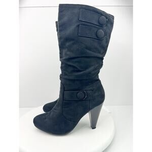 Bay Studio Natalie Black Faux Suede Button Detail Mid-Calf Boots Women’s Size 8M